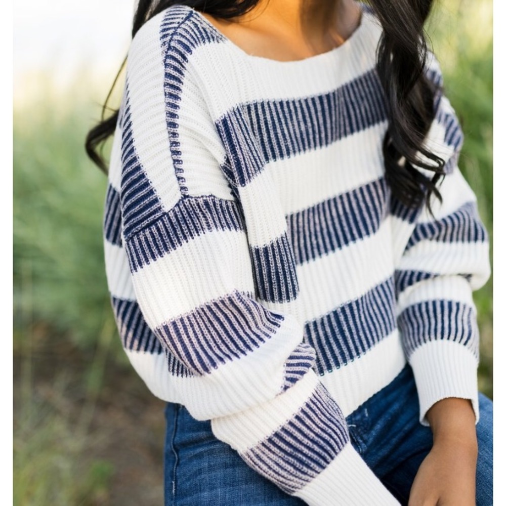 Free People Just My Stripe Sweater Navy XS